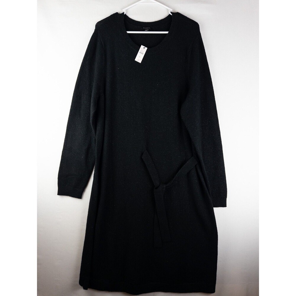NWT Talbots Dress Womens XL Black Metallic Pullover Long Sleeve Strap Maxi